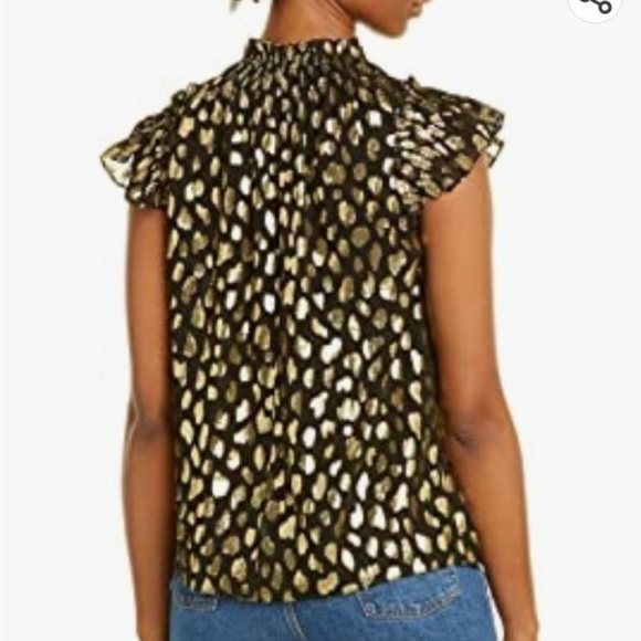 Rebecca Taylor Sleeveless Leopard Metallic Silk-Blend Top in Black Combo Sz Med - Picture 2 of 10